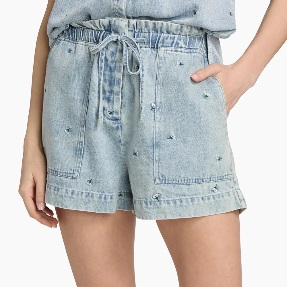 Rails Foster Light Blue Embroidered Denim Drawstring Shorts size Medium